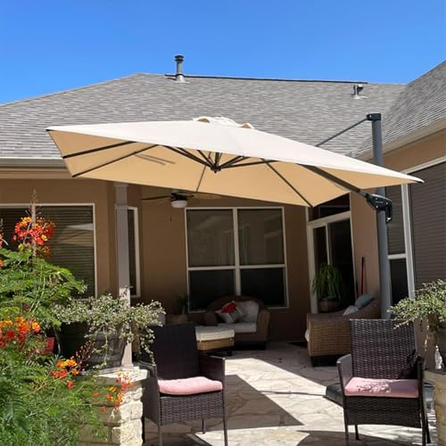 PURPLE LEAF Sombrilla Terraza Exterior 2,5 x 2,5 m con Base en Cruz, Sombrilla Jardín Grande de Aluminio con Tejido Protección UV 50+, Manivela, Rotación de 360° y 5 Ajustes de Inclinación, Beige