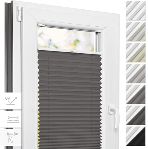 Estika Thermo Plissee mit Bohren nach Maß - 6 Farben, Breite 30-129 cm, Höhe 150-230 cm - blickdichtes Verdunklungsplissee für Innenfenster - mit Thermo-Beschichtung für Hitzeschutz