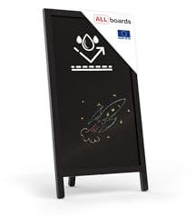 ALLboards Lavagna con cavalletto per gesso NERA monofacciale 78x44 cm, RESISTENTE ALL'ACQUA