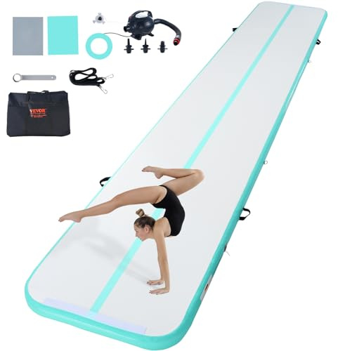 VEVOR Aufblasbare Gymnastikmatte Turnmatte Grün, Air Matte mit Elektrischer Pumpe, 598 x 101 x 10 cm Trainingsmatten für den Heimgebrauch/Fitnessstudio/Yoga/Cheerleading