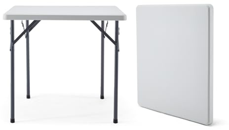 KAIHAOWIN Table Pliante 80x80cm Table de Jardin Carrée Blanche Table de marché aux puces Résistante aux intempéries pour Le Jardin BBQ Fête Cuisine