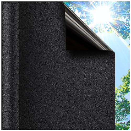 Lifetree Fensterfolie selbsthaftend Sichtschutzfolie Blickdicht: Schwarz Verdunkelungsfolie mit Hohem Sichtschutz Statische Folie für Schlafzimmer Badezimmer Abdunklungsfolie Klebefolie 60x200cm