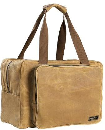 Robuste Werkzeugtasche - Große Kapazität Gartenwerkzeugtasche mit 2 Reißverschlussfächern, 16OZ gewachste Canvas für Gartengeräte, Hammer & Schraubenschlüssel - Khaki - 39x19x29cm