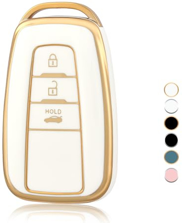 OFF WE GO Autoschlüssel Hülle Schlüsselhülle Cover für Toyota Aygo Yaris Corolla C-HR Camry GT86 GR Supra Prius Prado Mirai RAV4 Land Cruiser Schlüsselcover Schlüssel Schutz Gehäuse, Weiß Gold