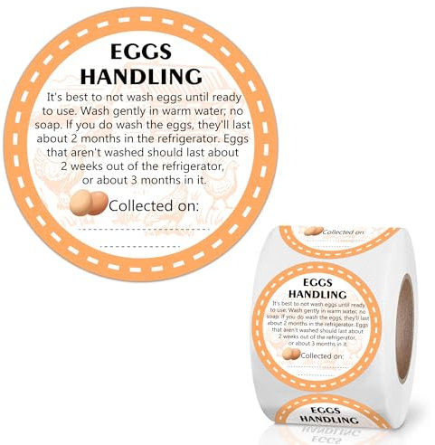 2 Inch Farm Fresh Eggs Carton Labels, Writable Label Round Egg Handling Stickers Self Adhesive Egg Packaging Stickers for Chicken (500 Pcs)