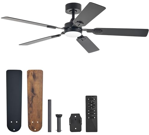 CO-Z Deckenventilator mit Beleuchtung 132 cm LED-Leuchte 5 zweiseitigen Blättern aus ABS und Holz mit Fernbedienung & Speicherfunktion Leiser DC-Motor für Innen und überdachten Außenbereich