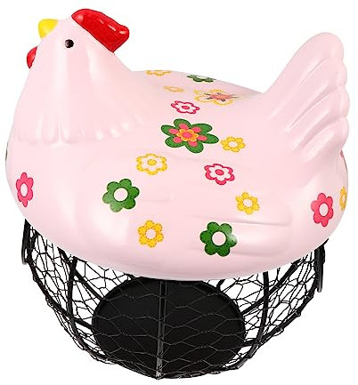 LABRIMP Chicken-shaped Iron Storage Basket with Lid Decorative Desktop Organizer for Kitchen Holds Eggs Multi-functional Basket for Vegetables and Sundries Rustic Home Decor