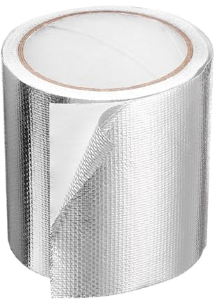 sourcing map Heat Shield Tape 3.94 x 32.8 Ft Waterproof Sunscreen Sound Insulation High-Temperature Resistance Silver Aluminum Tape Thickness for Automotive Repairs