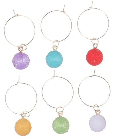 LALADEFIEE 6pezzi Ciondoli Per Bicchieri Da Vino Colorati Cristallo Finto Charm Decorativi Per Identificare Bicchieri Per Feste e Celebrazioni