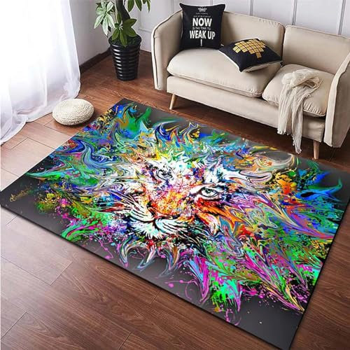 3D Gedruckt Bettvorleger rutschfeste Area Teppich,Tiger-Tierwelt 3D Optische Illusion Teppiche Weich Flanell Bodenteppich Wohnzimmer Schlafzimmer Throw Runner Teppiche Low Profile Türmatten- -3Y8Z5L2