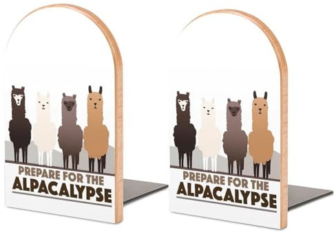 2 Stück Buchstützen aus Holz, stehende Buchstützen mit Lamas für Regale, rutschfeste Buchstützen für Büro, Zuhause und Küche, Buchstützen zum Aufbewahren von Büchern, 12,7 x 7,6 cm