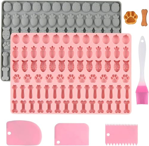 XIAQICA Backmatte Hundekekse 2 Stück Hundekekse Backform Backmatte Silikon Hundebackmatten Silikon Hundekekse Silikonform Hund mit 3 Schabern+1 Bürste für Haustierleckerlis Kekse Süßigkeiten Pralinen
