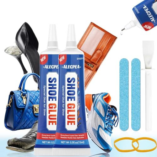 ALECPEA Shoe Glue Sole Repair Kit, Transparent Waterproof Shoe Repair Adhesive, Super Strong Clear Glue for Sneakers, Boots, Leather, Handbags, Soles, Heels, and More (15ml 2Pack)