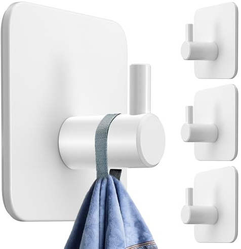 4smile Handtuchhalter ohne Bohren, 4er Set, Fb. Weiß | Edelstahl Handtuchhaken, wasserdichte Haken selbstklebend - Rostfreie Badezimmer Handtuchhalter, Klebehaken für Bad und Küche