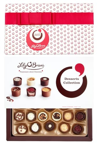Lily O'Brien's Desserts Collection Gift Wrapped 210g - 16 Assorted Chocolates from 6 dessert inspired recipes - Present, Sharing Box, Thank you, Birthday, Valentines Day, Mothers Day