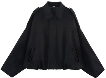 Bnigung Womens Faux Suede Bomber Jacket Oversized Long Sleeve Cropped Coat | Lightweight Going Out Suede Jackets, 2 Pockets, Lapel Collar, Batwing Sleeve, Zip up, Outerwear for Casual Daily Vacation