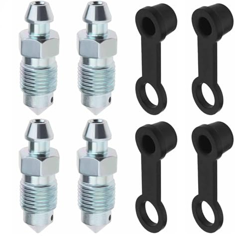 4 Set Bolt Bleed Screw M10x1mm with Bleed Nipple Caps, Disc Brake Caliper for Motorcycles Cars Brake Pumps