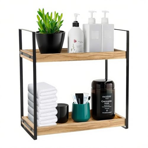 Accmuzzy Scaffale da Bagno in Legno Verticale e Stretto, Piccolo Organizzatore per Bagno, Portatrucchi per Toeletta o Cucina, Mensola da Appoggio (2 Livelli)