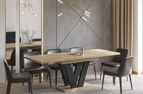 Endo-Moebel Esstisch Lara 130 cm auf 210 cm erweiterbar Säulen-Tisch Küchentisch ausziehbar (Eiche Cremona)