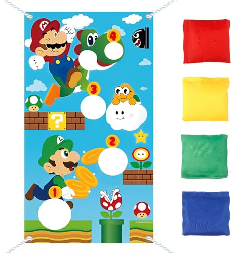 yumcute Wurfspiel Banner Kinder Outdoor, Cartoon Anime Werfen Spiel Banner mit 4 Bohnentaschen, Säckchen Toss-Spiele Set für Drinnen Kindergeburtstag Party Draußen Garten und Sommer Strand