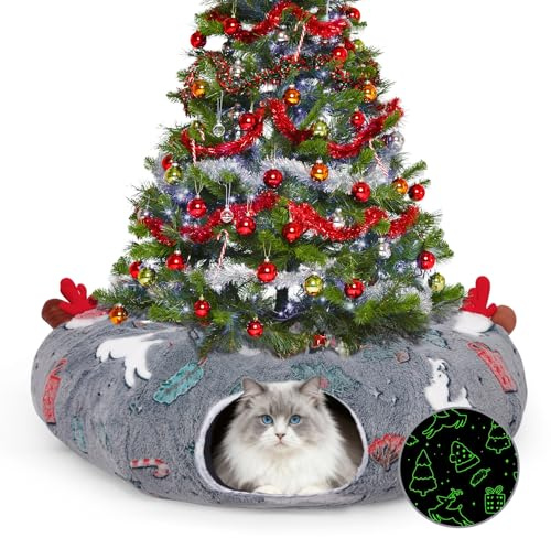 Weihnachtliches Katzentunnelbett, Katzentunnel mit waschbarem Kissen, Hirsch