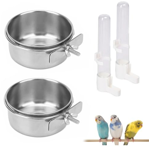Gobelet à Nourriture D'oiseaux, Bol D'alimentation pour Oiseaux, Gamelle à Suspendre en Acier Inoxydable, Mangeoire Oiseaux Cage, Gamelle pour Perroquet, pour Perroquet, Perruche, Petit Animal
