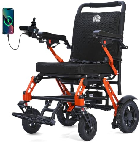 ByteTecpeak Fauteuil roulant électrique léger XP02 avec batterie au lithium amovible 10 Ah, portée de 25 km, moteur 500 W, ultra portable en alliage de magnésium de 16,5 kg, chaise pliante pour voyage