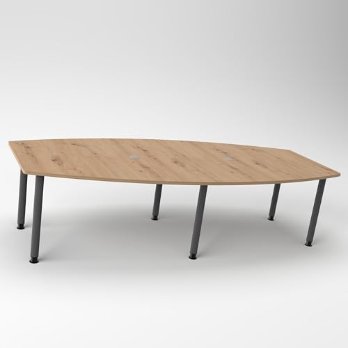 Konferenztisch KONTI 280x130 cm – ovaler Besprechungstisch in Asteiche mit graphitfarbenen Rundrohrfüßen & 2 Kabelauslässen, erweiterbarer Meetingtisch für 8–10 Personen, moderner XXL-Tisch fürs Büro