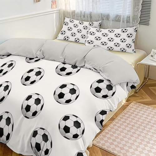 JEDTAKCT Housse De Couette Football Amusant 140X200 Adulte Enfant Motif Simple Et Élégant Parure De Lit 1 Person avec Fermeture, Taie d'oreiller, Douce Linge De Lit Microfibre, Beige
