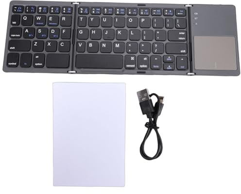 Asixxsix Clavier Bluetooth Pliable avec touchpad, Prend en Charge 3 Bluetooth ​ Commutation de dispositifs, Clavier sans Fil Portable avec clés ergonomiques, pour Tablette PC Portable (Gray)