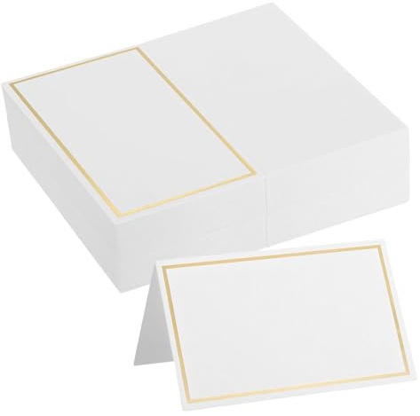 150 PCS Table Place Cards,Name Cards for Table Setting,White Blank Tent Card Name Cards with Gold Foil Border,Large Writable Surface,Foldable,for Wedding,Birthday,Dinners,Banquets,Party