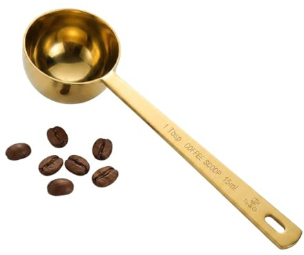 Kaffeelöffel Portionierer, 15ml Goldenes Edelstahl-Kaffeelöffel, Langer Griff Kaffee Messlöffel Löffel, Kaffeedosierlöffel, Measuring Cups Scoop für Kaffee, Milchpulver, Fruchtpulver und Pulver
