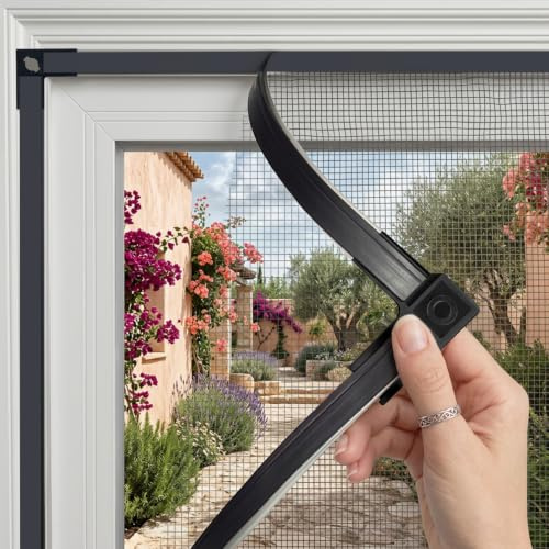 Fliegengitter Fenster Magnet 100x150cm, Upgraded Version DIY Insektenschutz Magnetfenster Mit Verriegelungsklammern, Selbstklebender Magnetrahmen Ohne Bohren, Verstärkte Selbstdichtende Magnete