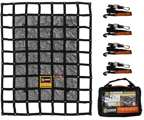 GLADIATOR CARGO NETS - Heavy Duty Cargo Net-(WLL): 1,500 lbs - TruckAccessory - Cargo Carrier - Truck Organizer -Truck Bed Cover-Trailer-Pickup-Boat-Jeep-SUV-5ft Bed (SGN-100) 4.75' x 6' ft.