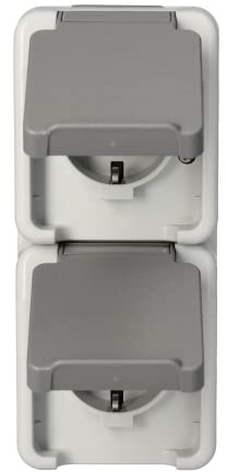 Schneider Electric Merten Schuko-Steckdose, 2-fach, MEG2329-8029 | Mit Klappdeckel, Aufputz, senkrecht, IP44, Aquastar