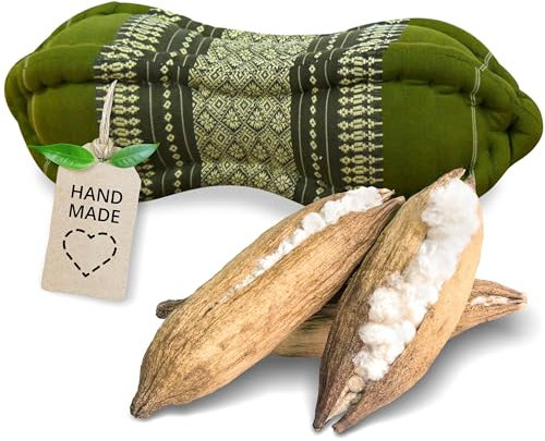 livasia Nackenstützkissen Papayakissen - Ø 13x43cm - Nackenkissen Papayaform, Sofakissen, Lesekissen mit Kapok, Kissen für Garten und Balkon, Reisekissen handgefertigt (Grün)