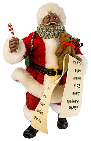 Kurt Adler Fabriche' Black Santa with List and Candy Cane, 10.5