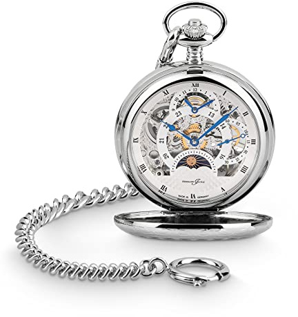 Hermann Jäckle Herren Taschenuhr Calw Skelett Dual Time 50 mm