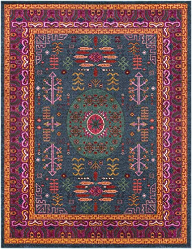 Hauteloom Hadrian Bohemian Southwestern Colorful Area Rug - Traditional Tribal Aztec Carpet for Living Room, Bedroom, Dining Room - Pink, Magenta, Green, Orange, Purple - 5'3 x 7'3 (5x7)