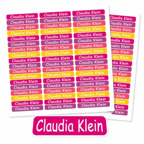INDIGOS UG - Namensaufkleber Kinder Schule - 54 Namensschilder selbstklebend Mini - pink - 40x6mm - Aufkleber selbst gestalten - personalisiert mit Wunschtext - für Kindergarten, Sport