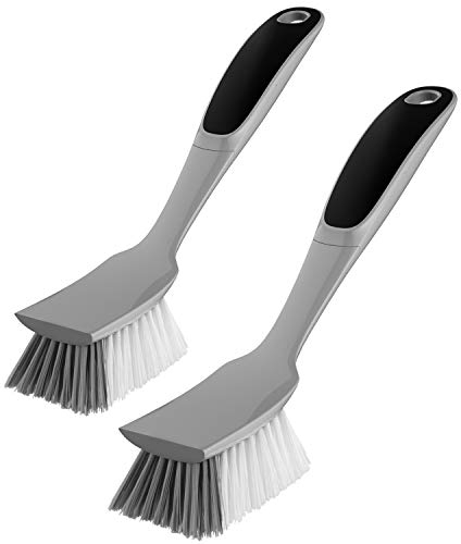 MR.SIGA Spazzola per piatti con impugnatura antiscivolo Raschietto incorporato, Spazzola per padelle, Pentole, Pulizia lavello da cucina, 2 pezzi