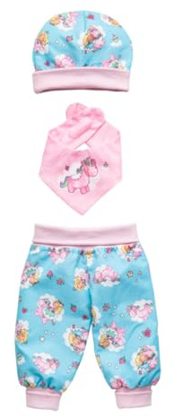 Heless 2080 - Bekleidungs-Set für Puppen im Design von Einhorn Emil und Fee Emma, 3 teilig mit Hose, Mütze und Halstuch, Größe 35 - 45 cm