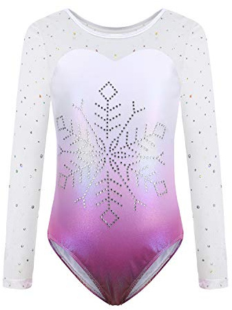 Sinoeem Gymnastikanzug Kinder Mädchen Diamond Splice Tank Trikot Langarm/Ärmellos Turnanzug Ballettröckchen Kleid Trikotanzug Tanz Kleid Gymnastik Dancewear (Rosa-Langarm, 7-8 Jahr)
