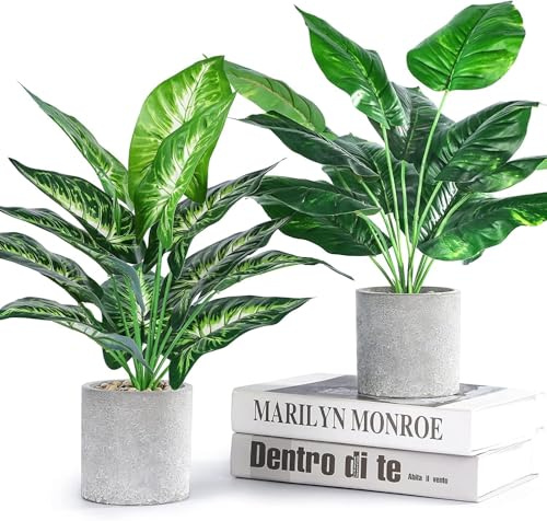 JC nateva 2 plantes artificielles de 40,6 cm, plantes artificielles tropicales, plantes artificielles pour l’intérieur, pour salle de bain, cuisine, bureau, maison, décoration vert sauge