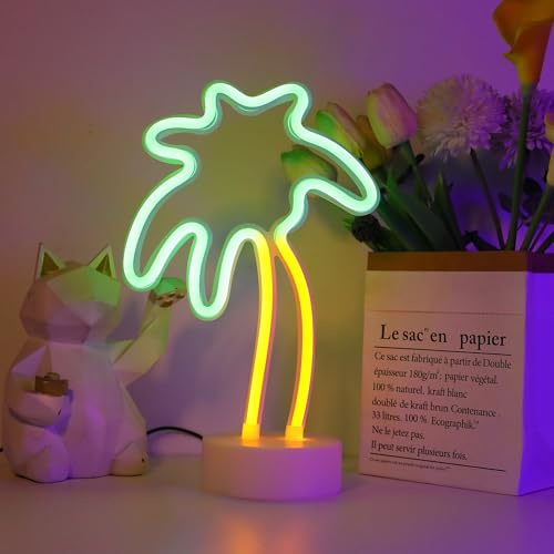ENUOLI Palm Tree Neon Sign LED Coconut Lamp Battery/USB Powered Neon Light | Palm Tree Night Lamp with Holder Base for Bedroom Kids Room Bar Birthday Wedding Christmas Party Decor Gift Idea