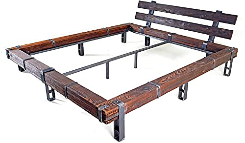 CHYRKA® Massiv träsäng balksäng dubbelsäng massivt trä LEMBERG Loft vintage industriell design handgjorda trä glas metall (100 x 200 cm)