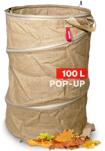 Gartensack POP-UP Jute Größe M 100 Liter - Gartenabfallsack selbststehend und faltbar - reißfester Laubsack zum Transport von Gartenabfällen wie Grünschnitt und Baumschnitt - Ø 45 x 60 cm