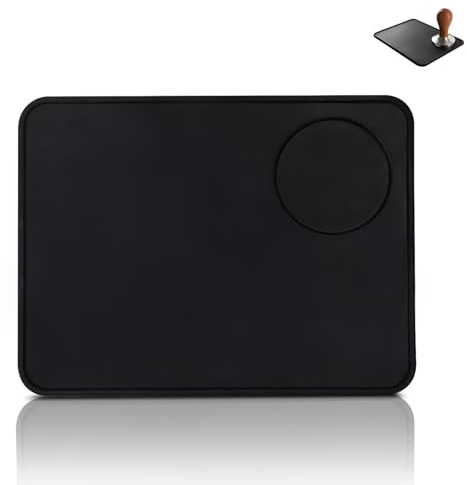 Espresso Tamper Mat, Black Food Safe Silicone Nonslip Coffee Pad Tamp Station, Heat Resistant Coffee Tamper Packing Station,7.8 x 5.9 inch