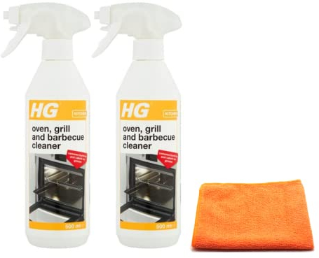 HG Oven Cleaner Spray (2X 500 ML)- Grill, BBQ Cleaner Degreaser- Burnt-on Food, Grease and Grime Cleaner- with Ultra Absorbent Microfibre Cleaning Cloth (Pack of 2)
