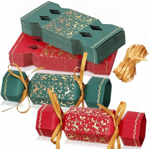 50 Packs Christmas Cracker Kit No Snap Xmas Party Table Favors Snowflake Reindeer DIY Christmas Party Cracker Candy Boxes for Holiday Dinner Decoration Gift (Snowflake)